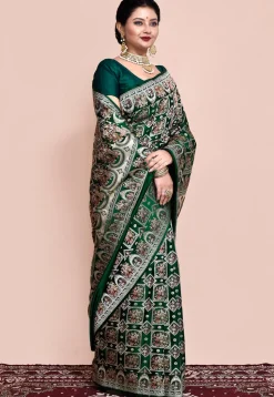Handloom Pure Banarasi Katan Silk Saree in Dark Green