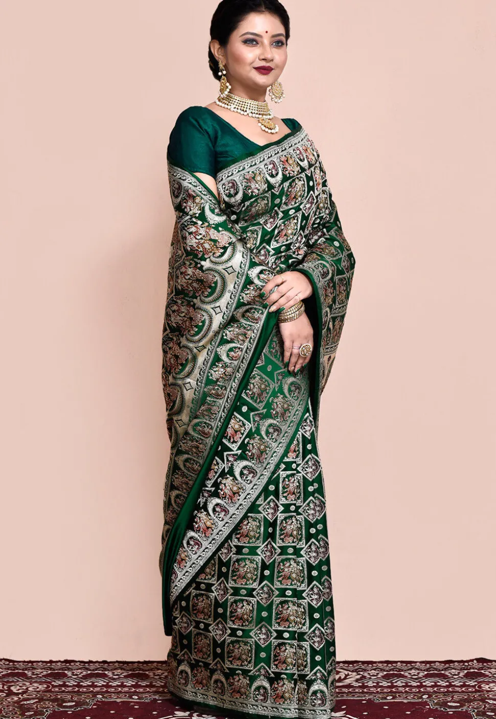 Handloom Pure Banarasi Katan Silk Saree in Dark Green