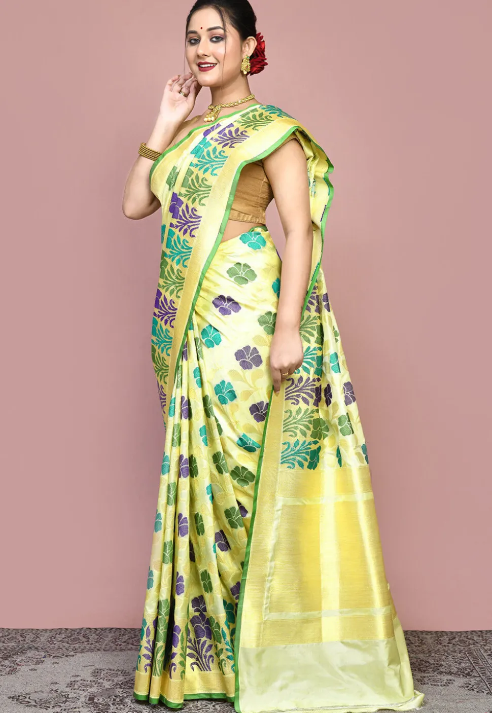 Handloom Pure Banarasi Katan Silk Saree in Yellow