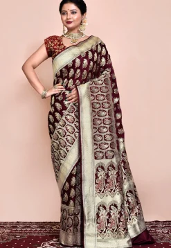 Handloom Pure Banarasi Katan Silk Saree in Wine