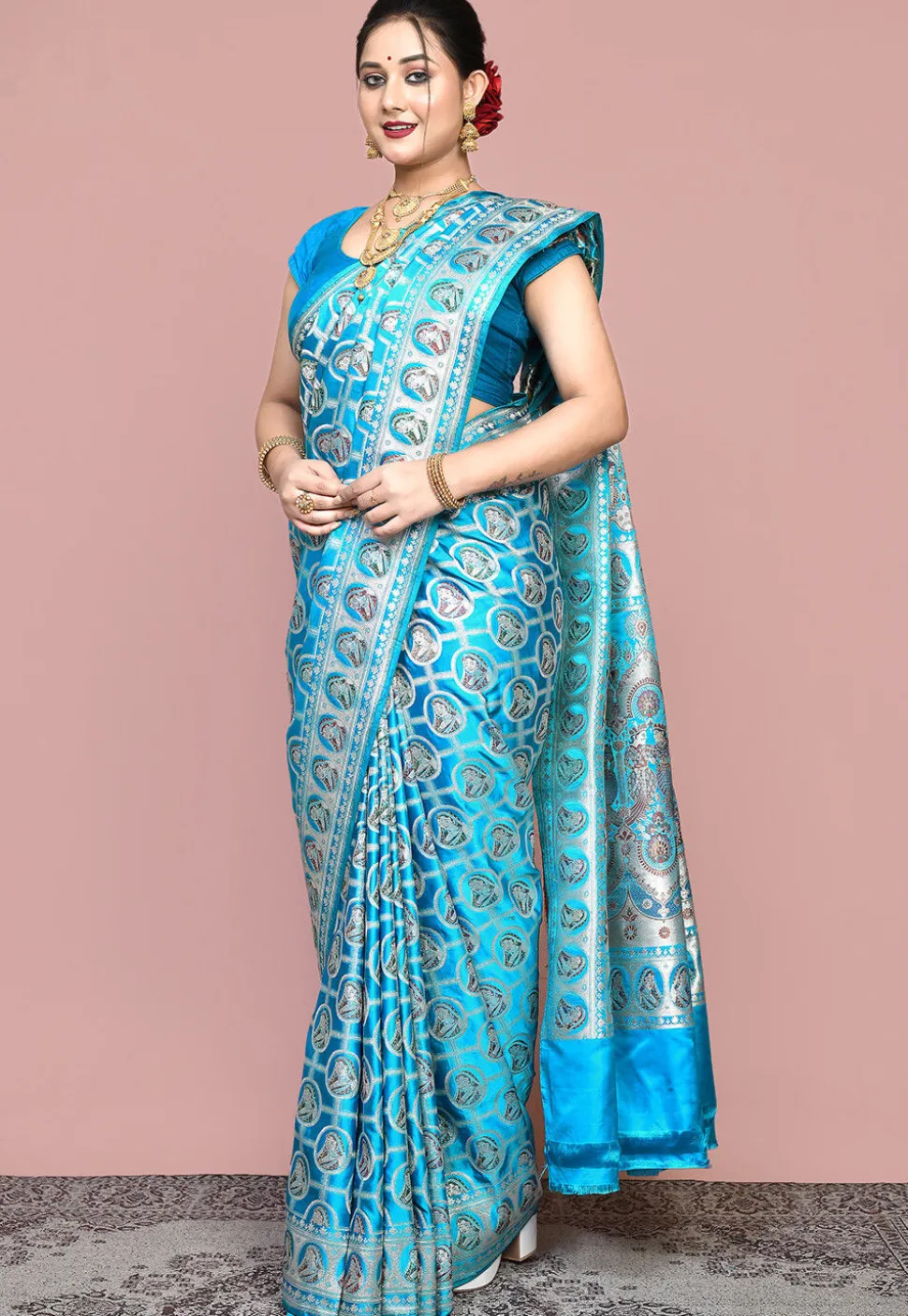 Handloom Pure Banarasi Katan Silk Saree in Blue