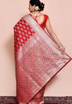 Handloom Pure Banarasi Katan Silk Saree in Red