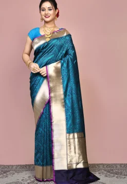 Handloom Pure Banarasi Katan Silk Saree in Teal Blue