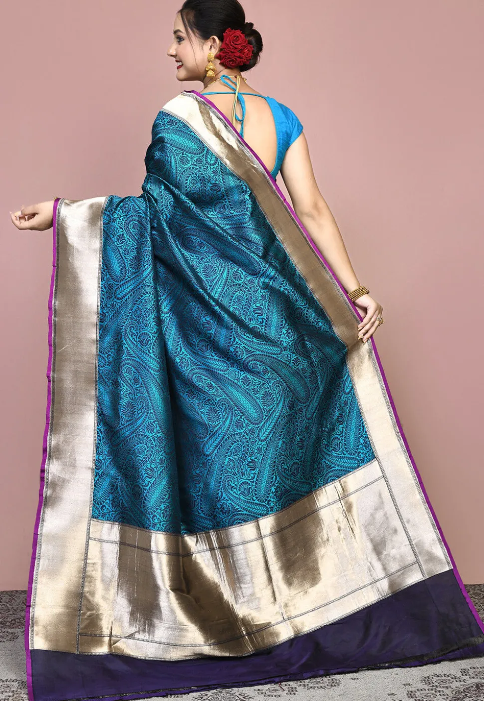 Handloom Pure Banarasi Katan Silk Saree in Teal Blue