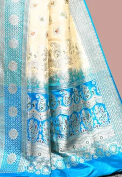 Handloom Pure Banarasi Katan Silk Saree in Beige and Blue