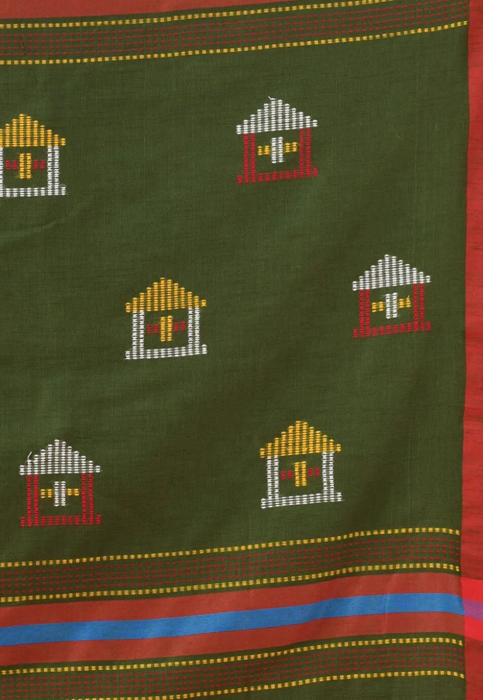 Handloom Pure Cotton Saree in Dark Olive Green