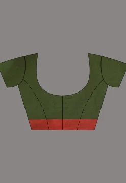 Handloom Pure Cotton Saree in Dark Olive Green
