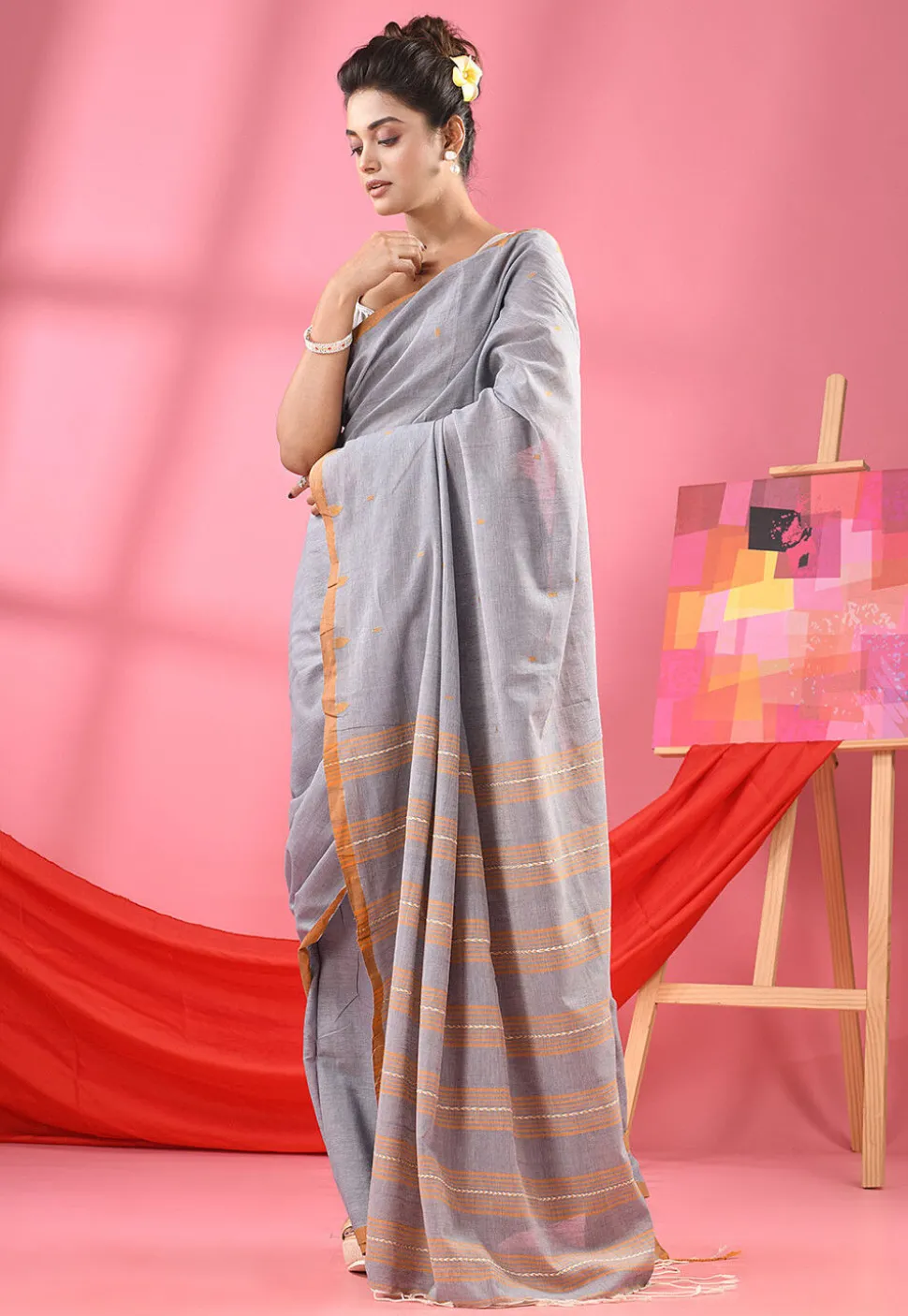 Handloom Pure Cotton Saree in Grey