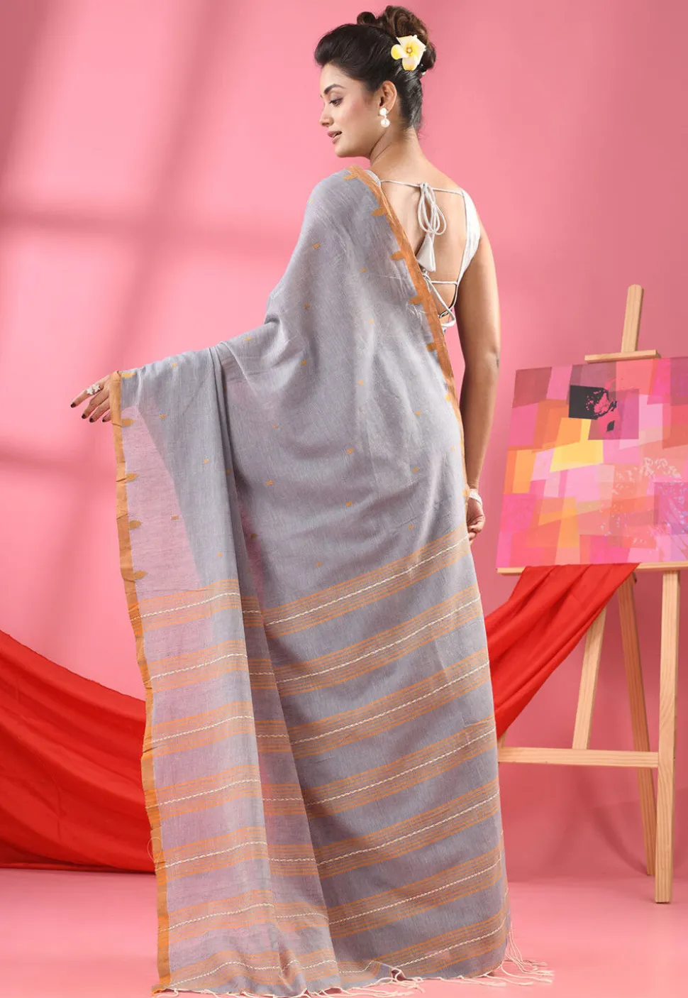 Handloom Pure Cotton Saree in Grey