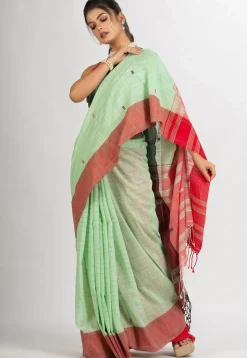 Handloom Pure Cotton Saree in Light Green