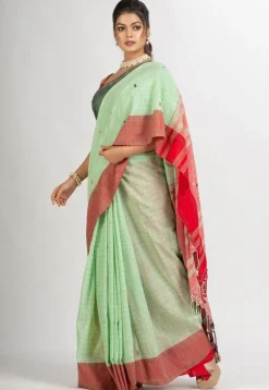 Handloom Pure Cotton Saree in Light Green