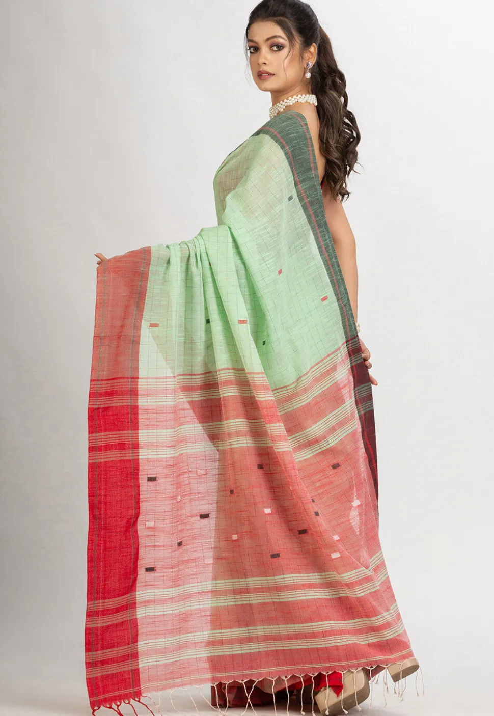 Handloom Pure Cotton Saree in Light Green
