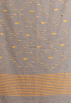 Handloom Pure Cotton Saree in Grey and Yellow