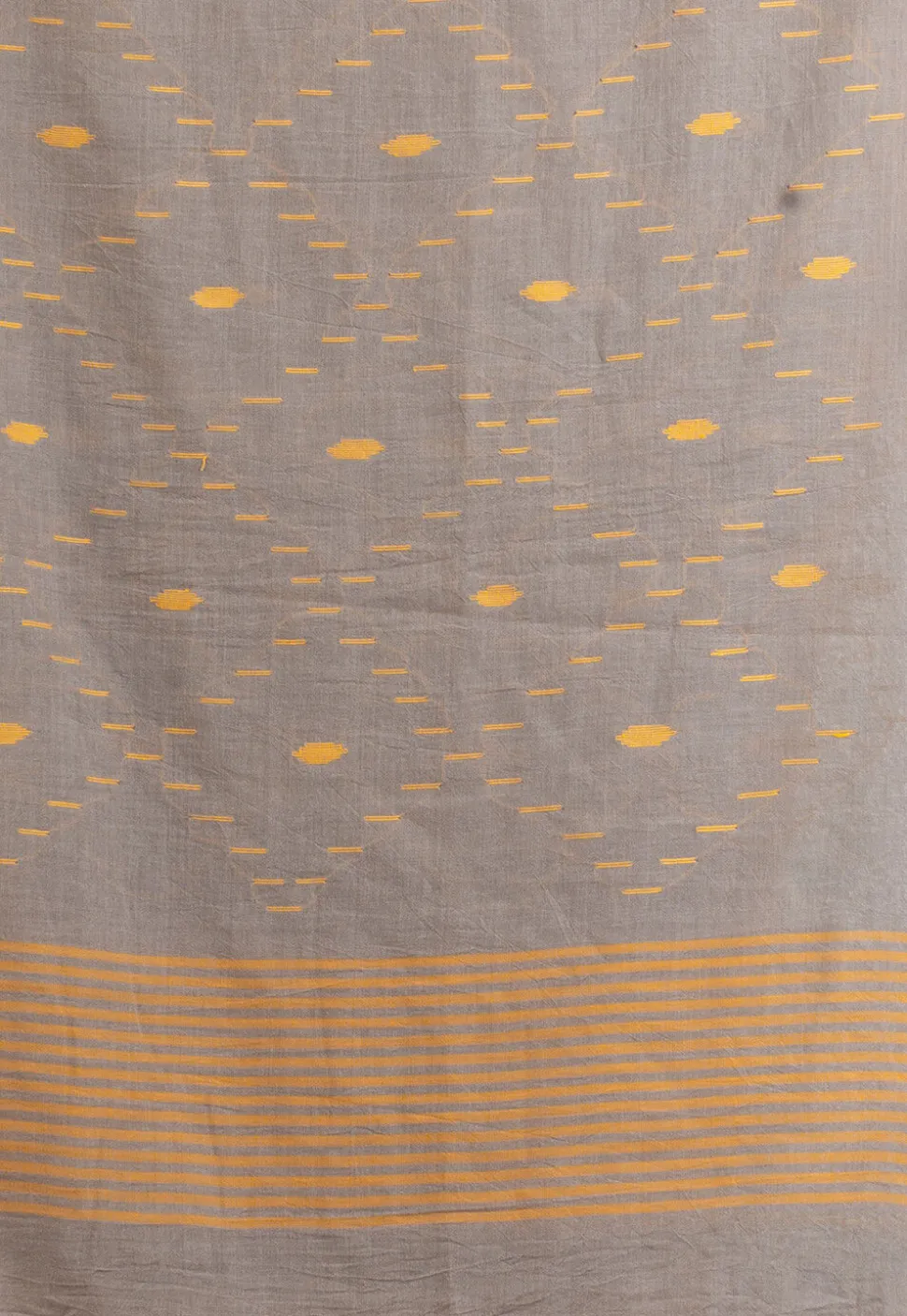 Handloom Pure Cotton Saree in Grey and Yellow