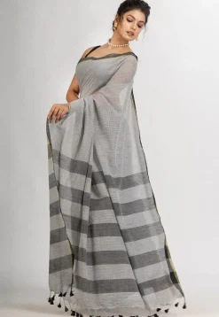 Handloom Pure Cotton Saree in White and Black