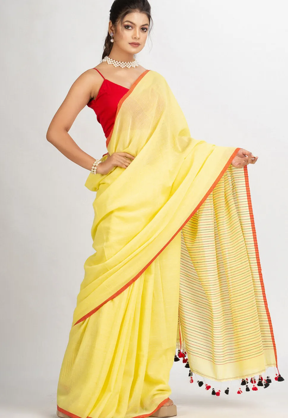 Handloom Pure Cotton Saree in Yellow