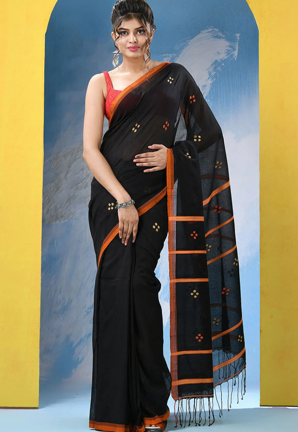 Handloom Pure Cotton Saree in Black