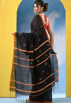 Handloom Pure Cotton Saree in Black