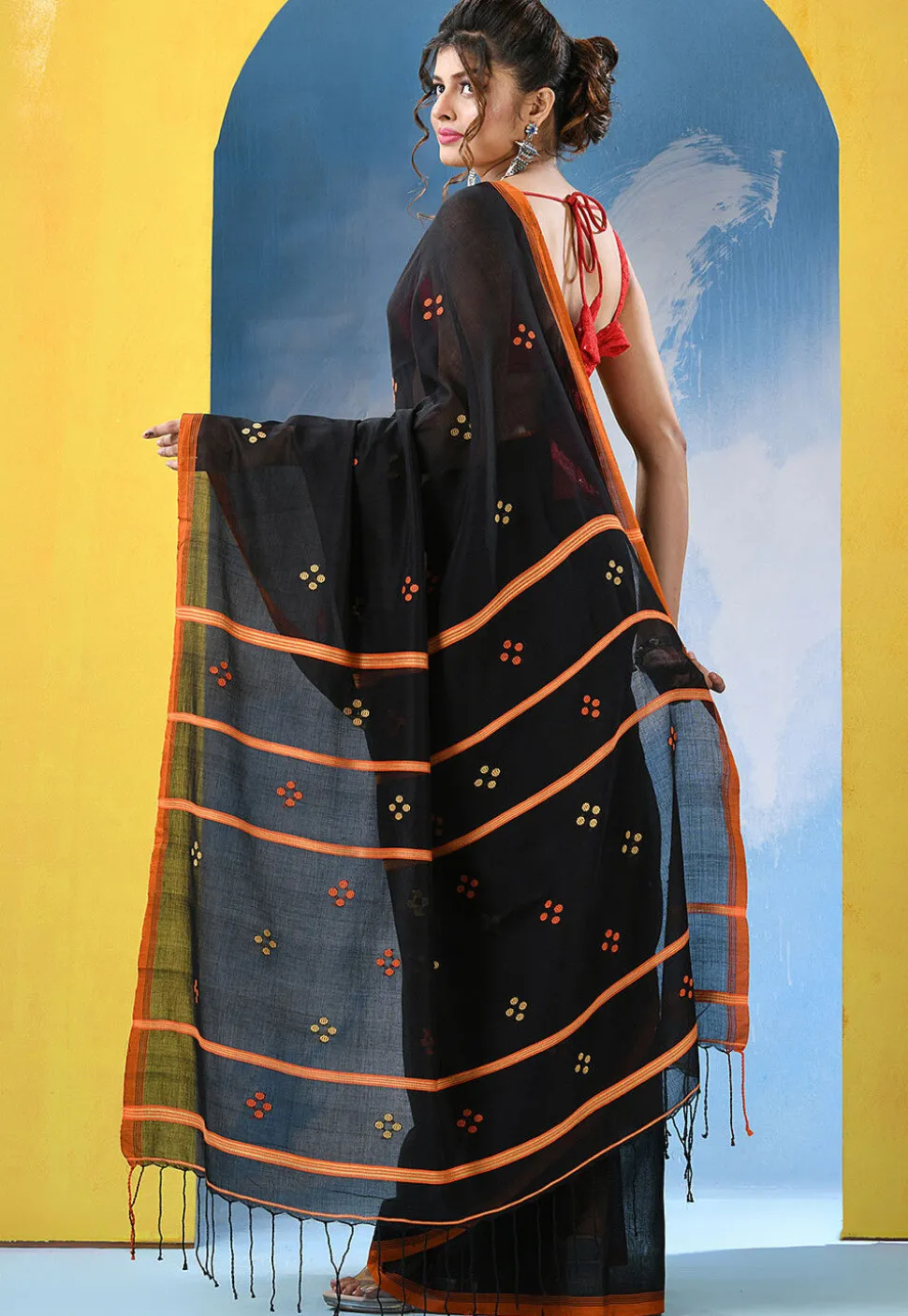 Handloom Pure Cotton Saree in Black
