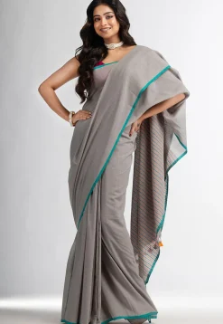 Handloom Pure Cotton Saree in Light Grey