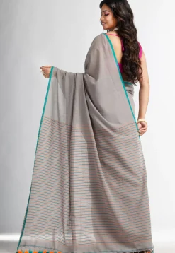 Handloom Pure Cotton Saree in Light Grey