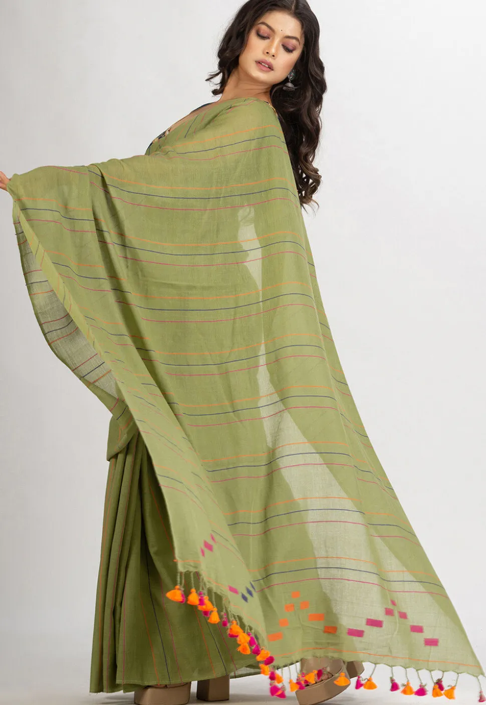 Handloom Pure Cotton Saree in Green