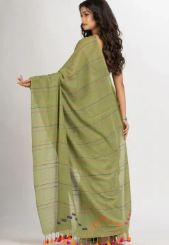 Handloom Pure Cotton Saree in Green