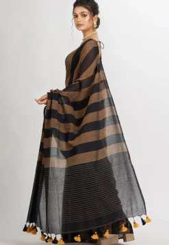 Handloom Pure Cotton Saree in Brown and Black