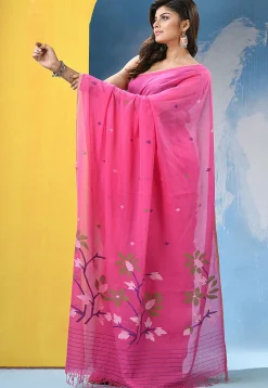 Handloom Pure Cotton Saree in Pink