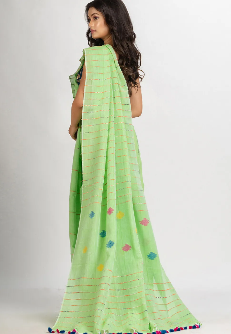 Handloom Pure Cotton Saree in Light Green