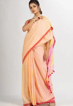 Handloom Pure Cotton Saree in Pink and Yellow