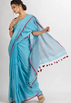 Handloom Pure Cotton Saree in Blue