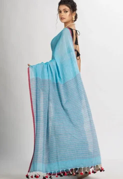 Handloom Pure Cotton Saree in Blue