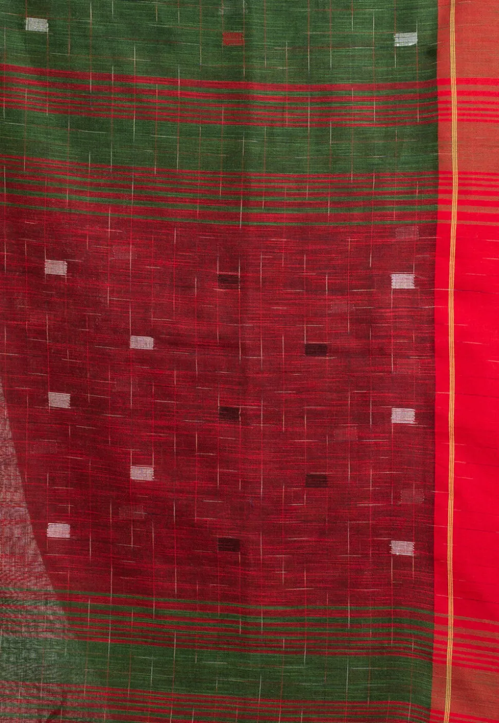Handloom Pure Cotton Saree in Dark Green