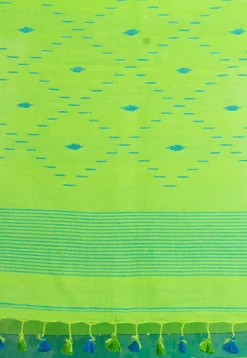 Handloom Pure Cotton Saree in Light Green and Green