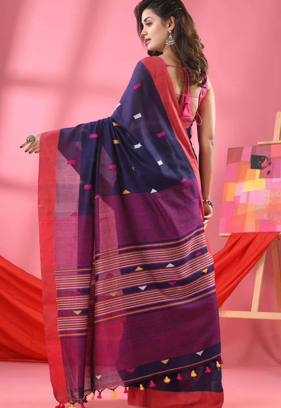 Handloom Pure Cotton Saree in Navy Blue