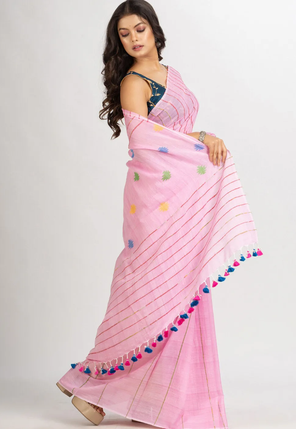 Handloom Pure Cotton Saree in Pink