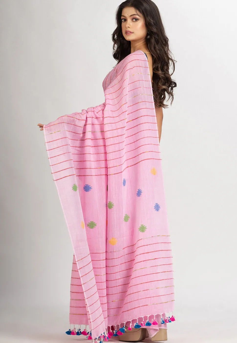 Handloom Pure Cotton Saree in Pink