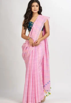 Handloom Pure Cotton Saree in Light Pink