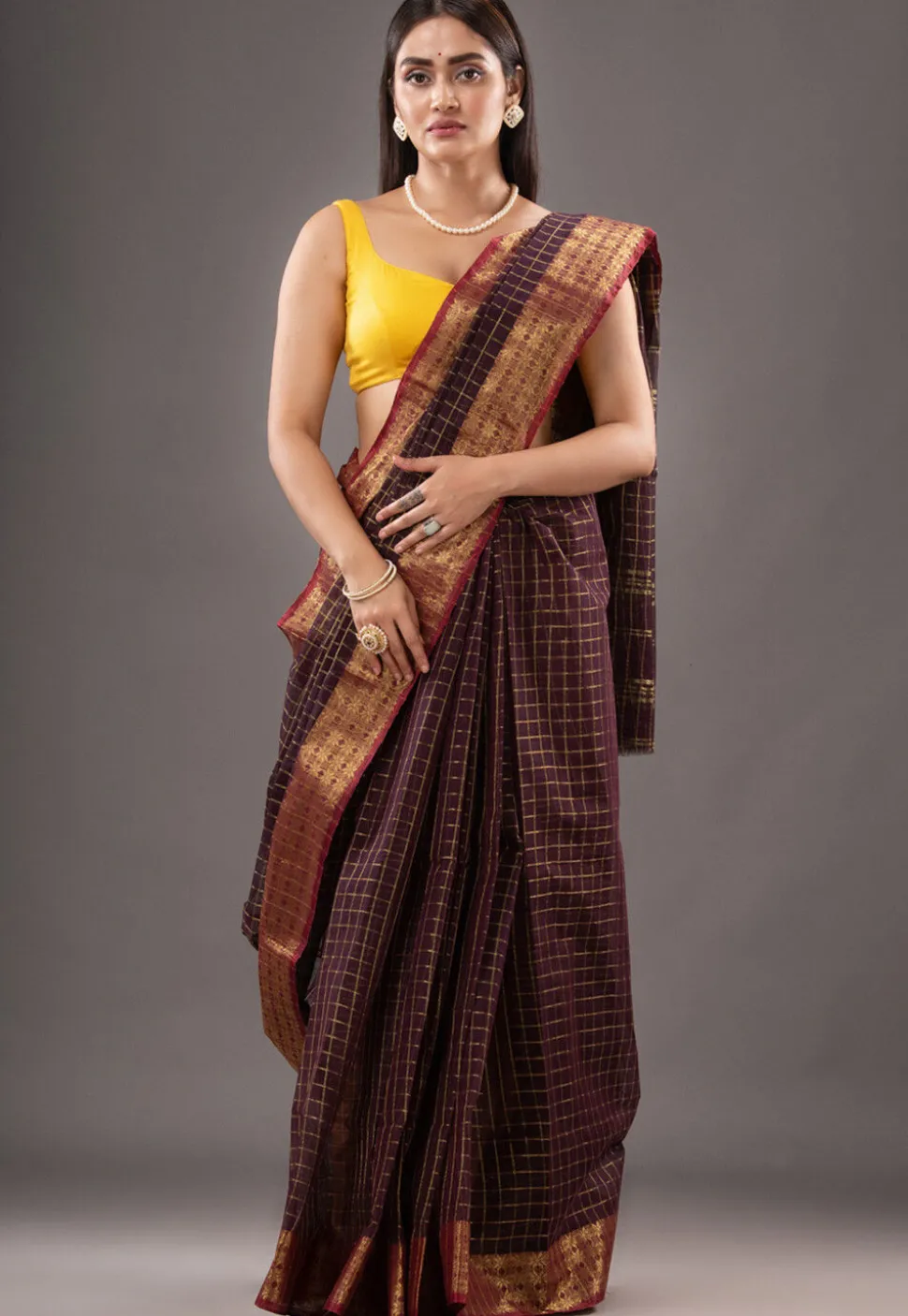 Handloom Pure Cotton Tant Saree in Dark Purple