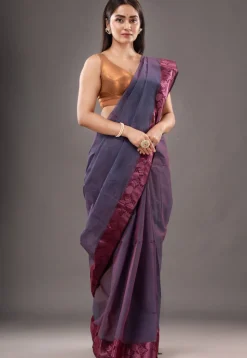 Handloom Pure Cotton Tant Saree in Purple