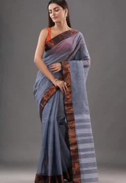Handloom Pure Cotton Tant Saree in Grey