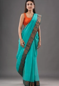 Handloom Pure Cotton Tant Saree in Sky Blue
