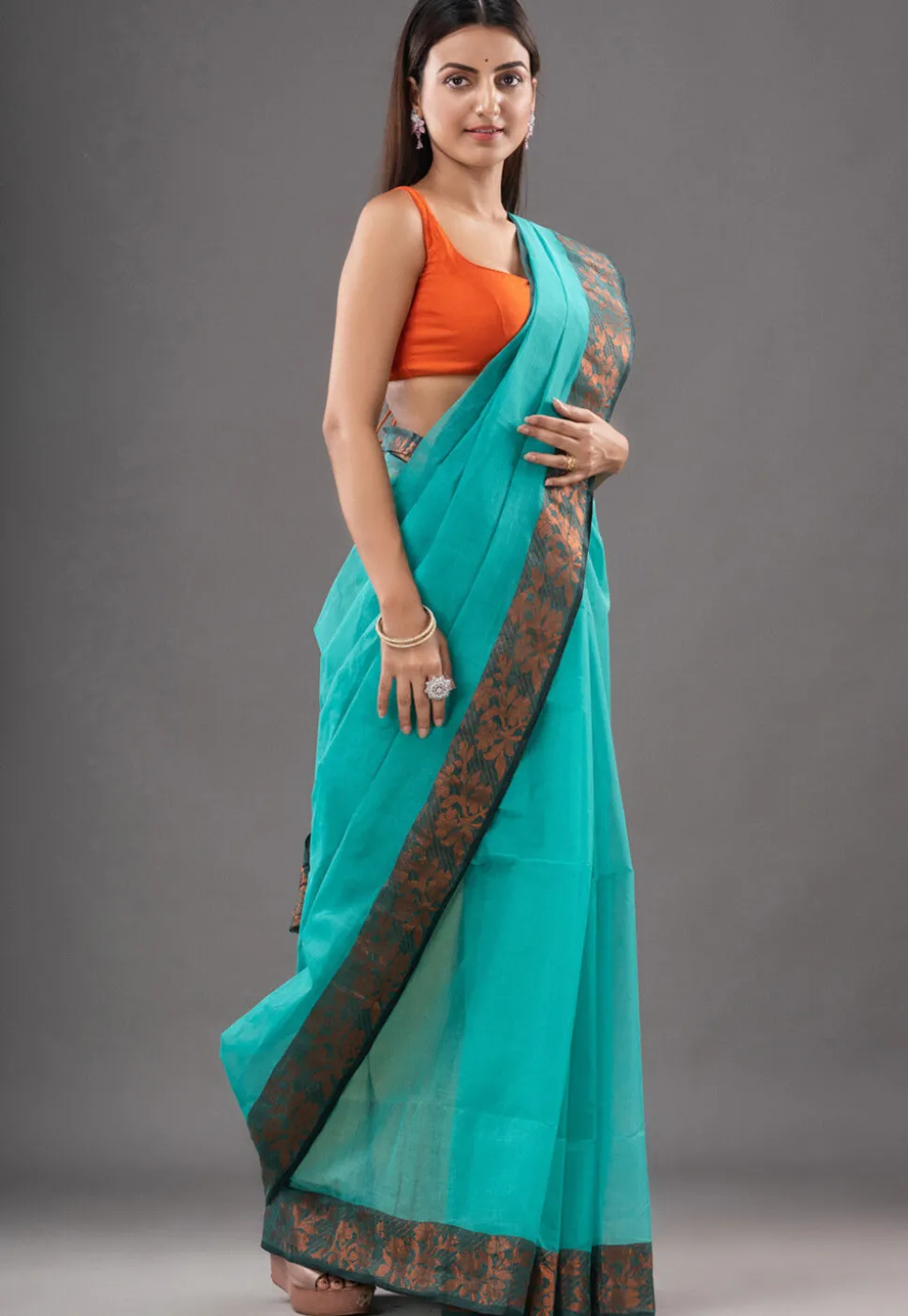 Handloom Pure Cotton Tant Saree in Sky Blue