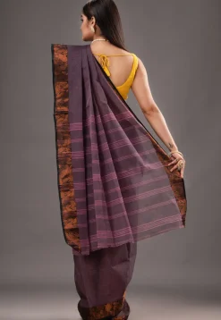 Handloom Pure Cotton Tant Saree in Dark Purple