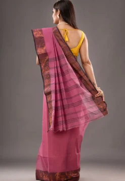 Handloom Pure Cotton Tant Saree in Pink