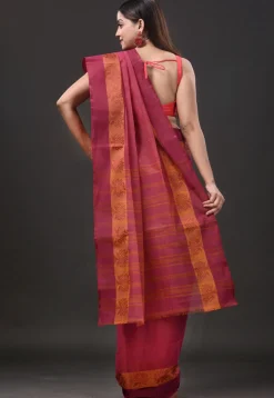 Handloom Pure Cotton Tant Saree in Pink