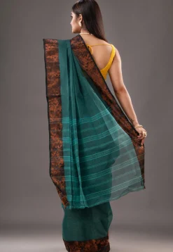 Handloom Pure Cotton Tant Saree in Teal Green