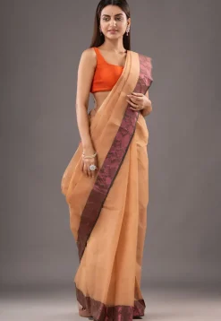 Handloom Pure Cotton Tant Saree in Beige