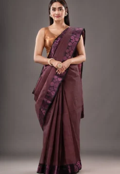 Handloom Pure Cotton Tant Saree in Brown